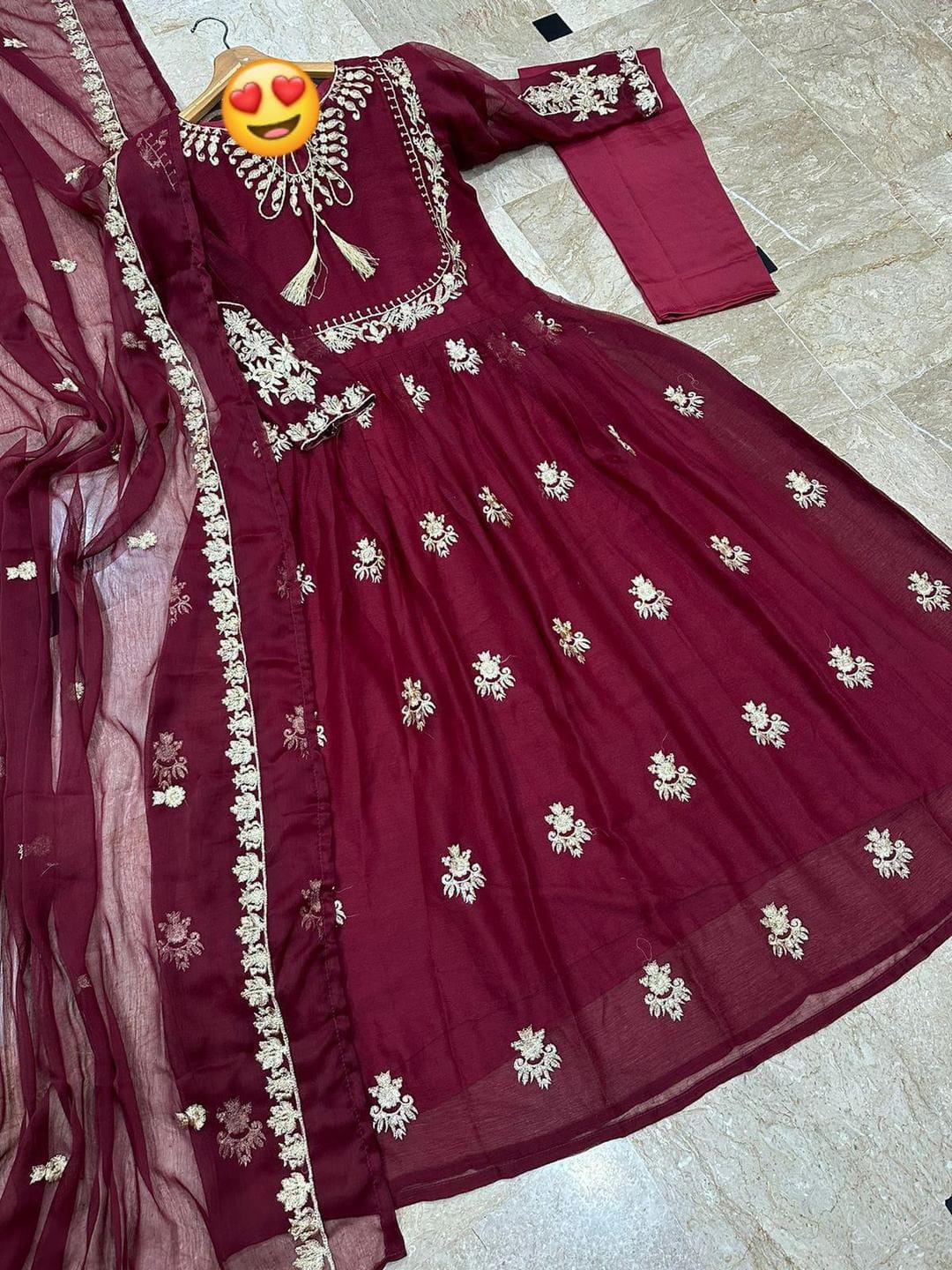 3 Pcs Women Stitched Embroidered Maxi And Trouser - Image 2