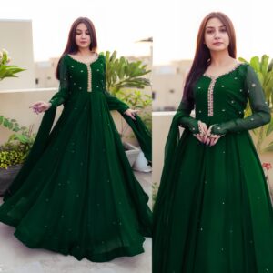 3 Pcs Women's Stitched Embroidered Maxi And Trouser